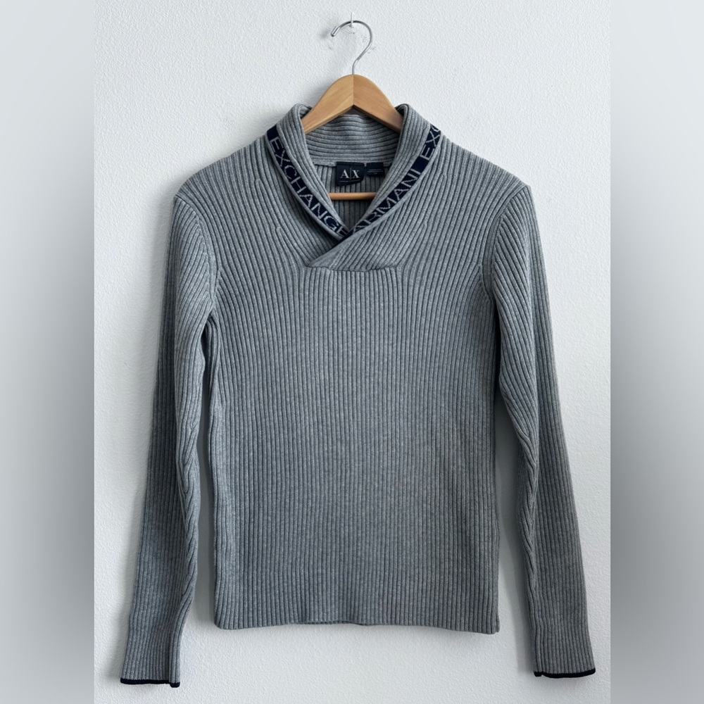 Armani Exchange Jersey Shawl Collar Ribbed Knitted Sweater Top